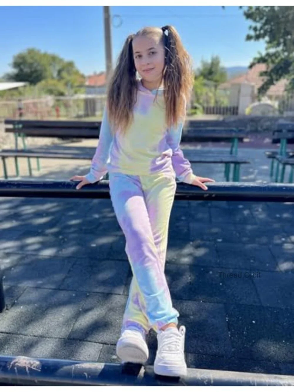 Girls Tie Dye 2 Piece Tracksuit Set Pullover Hoodie and Sweatpants with Pockets